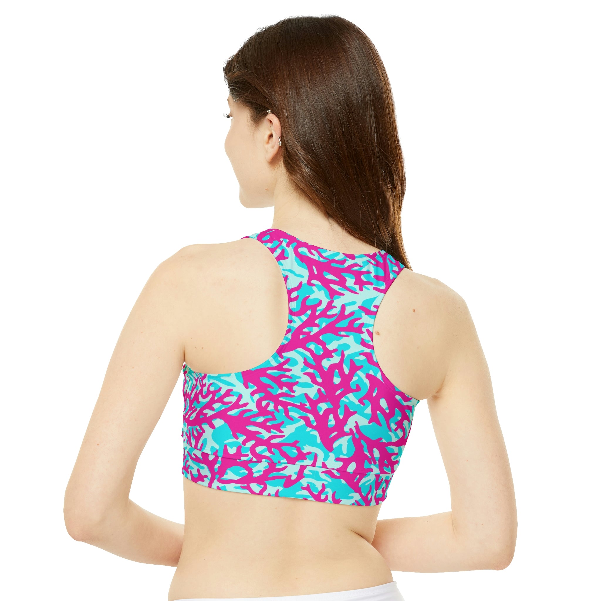 SHE REBEL - Neon Coral Print Sports Bra